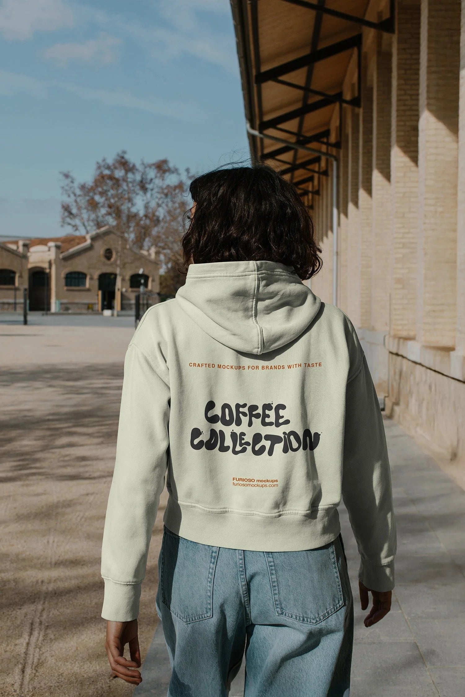 Hoodie PSD mockup photographed from the back in natural light – FURIOSO