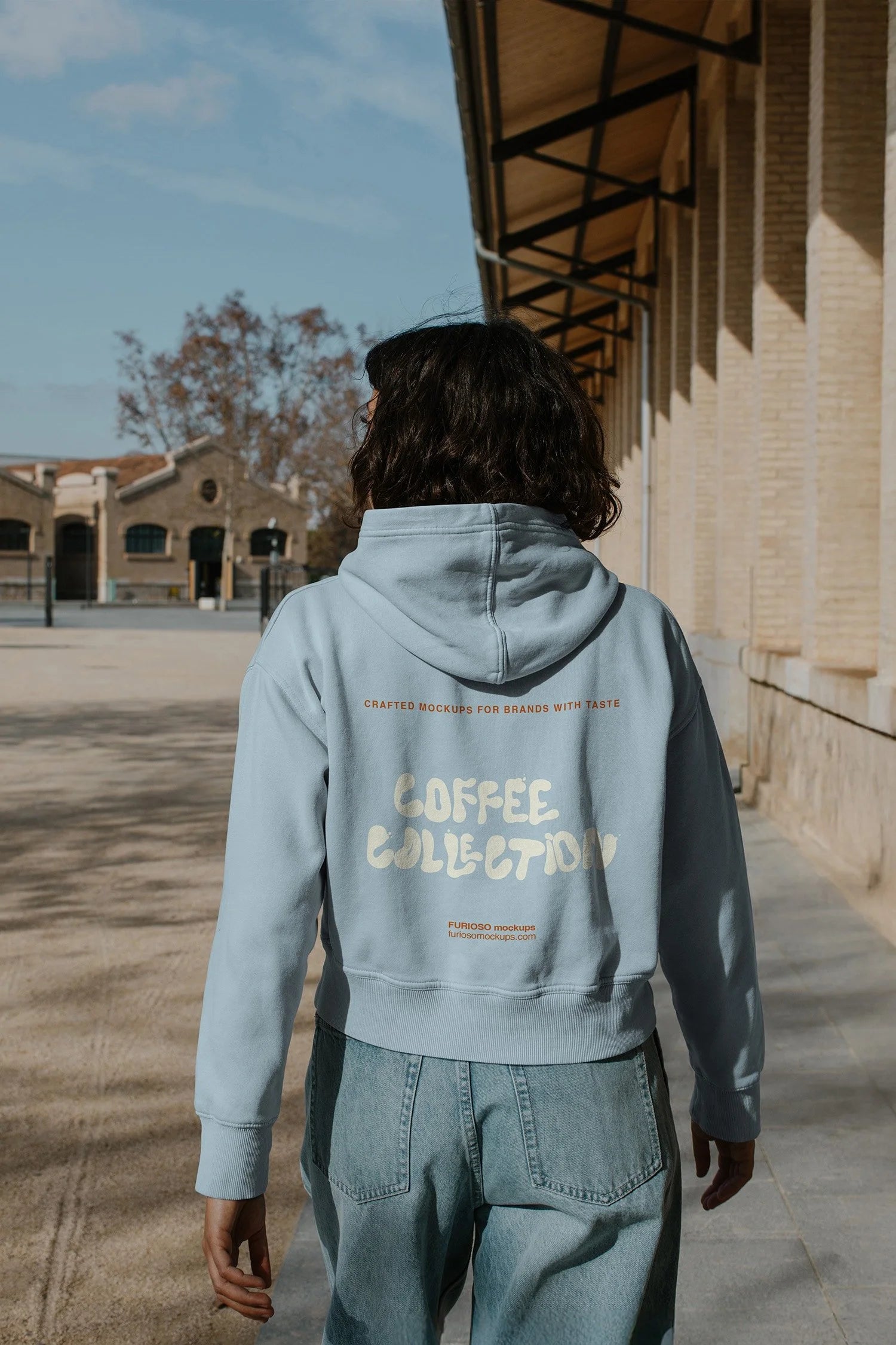 Hoodie PSD mockup photographed from the back in natural light – FURIOSO
